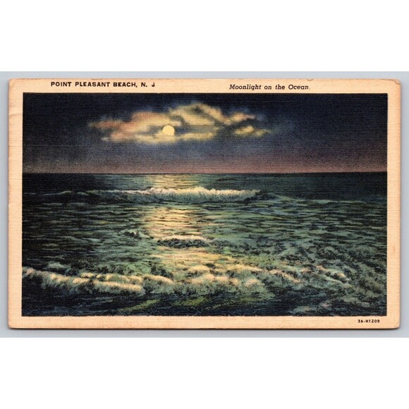 Postcard New Jersey Point Pleasant Beach Moonlight on the Ocean Full Moon 1939 - Picture 1 of 2